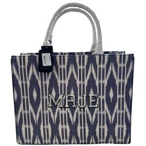 MAJE Blue Ikat Canvas‎ Tote Bag NWT Structured Logo Shopper